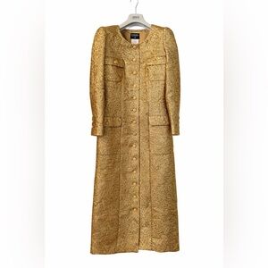 CHANEL Vintage 1996 Gold Brocade Button Front Coat Dress FR Made